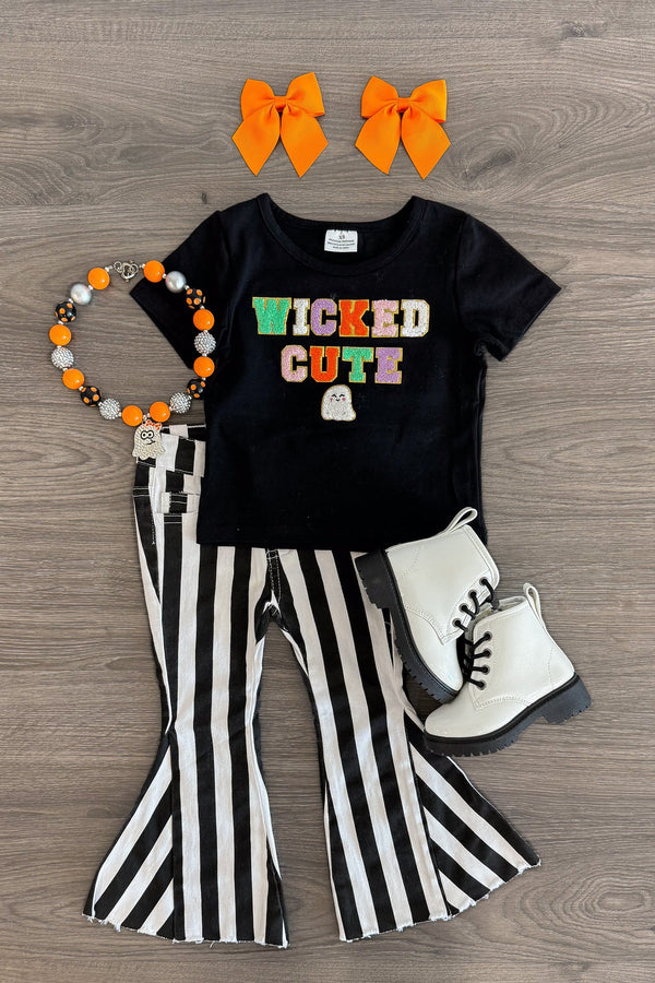 "Wicked Cute" Stripe Denim Bell Bottom Set | Sparkle in Pink