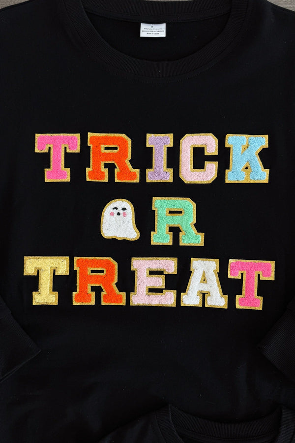 Mom & Me - "Trick Or Treat" Black Chenille Patch Top | Sparkle in Pink