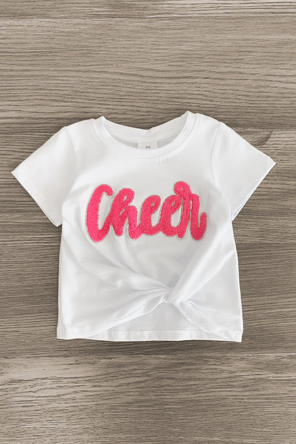 Mom & Me - "Cheer" Chenille Patch Short Sleeve Top - Sparkle in Pink