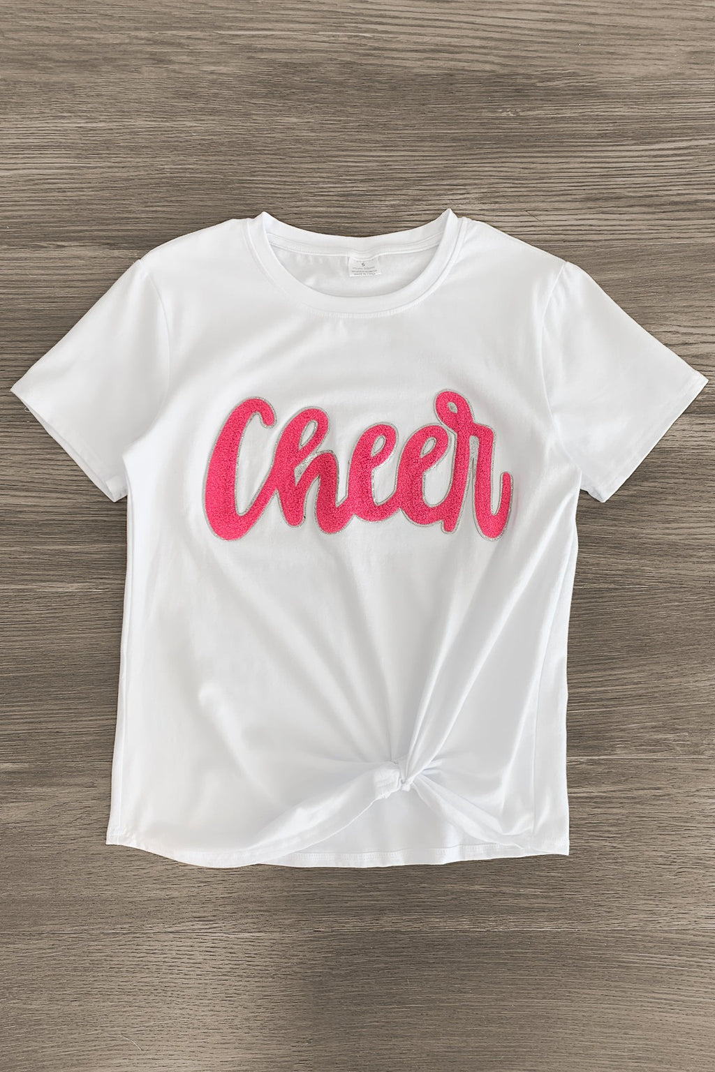 Mom & Me - "Cheer" Chenille Patch Short Sleeve Top - Sparkle in Pink