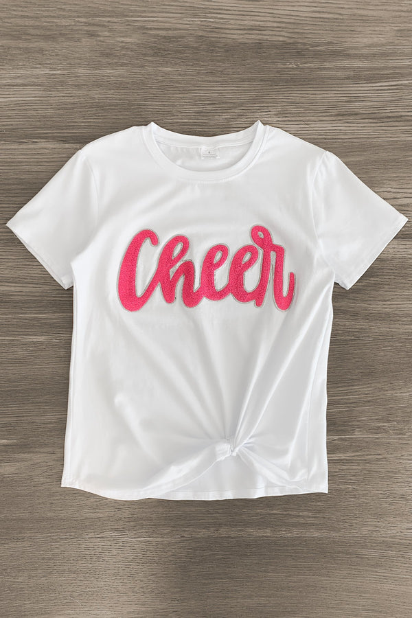 Mom & Me - "Cheer" Chenille Patch Short Sleeve Top - Sparkle in Pink