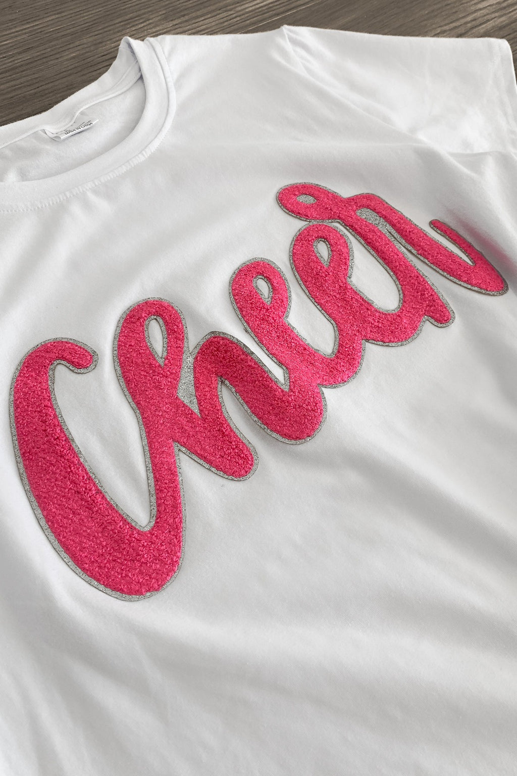 Mom & Me - "Cheer" Chenille Patch Short Sleeve Top - Sparkle in Pink