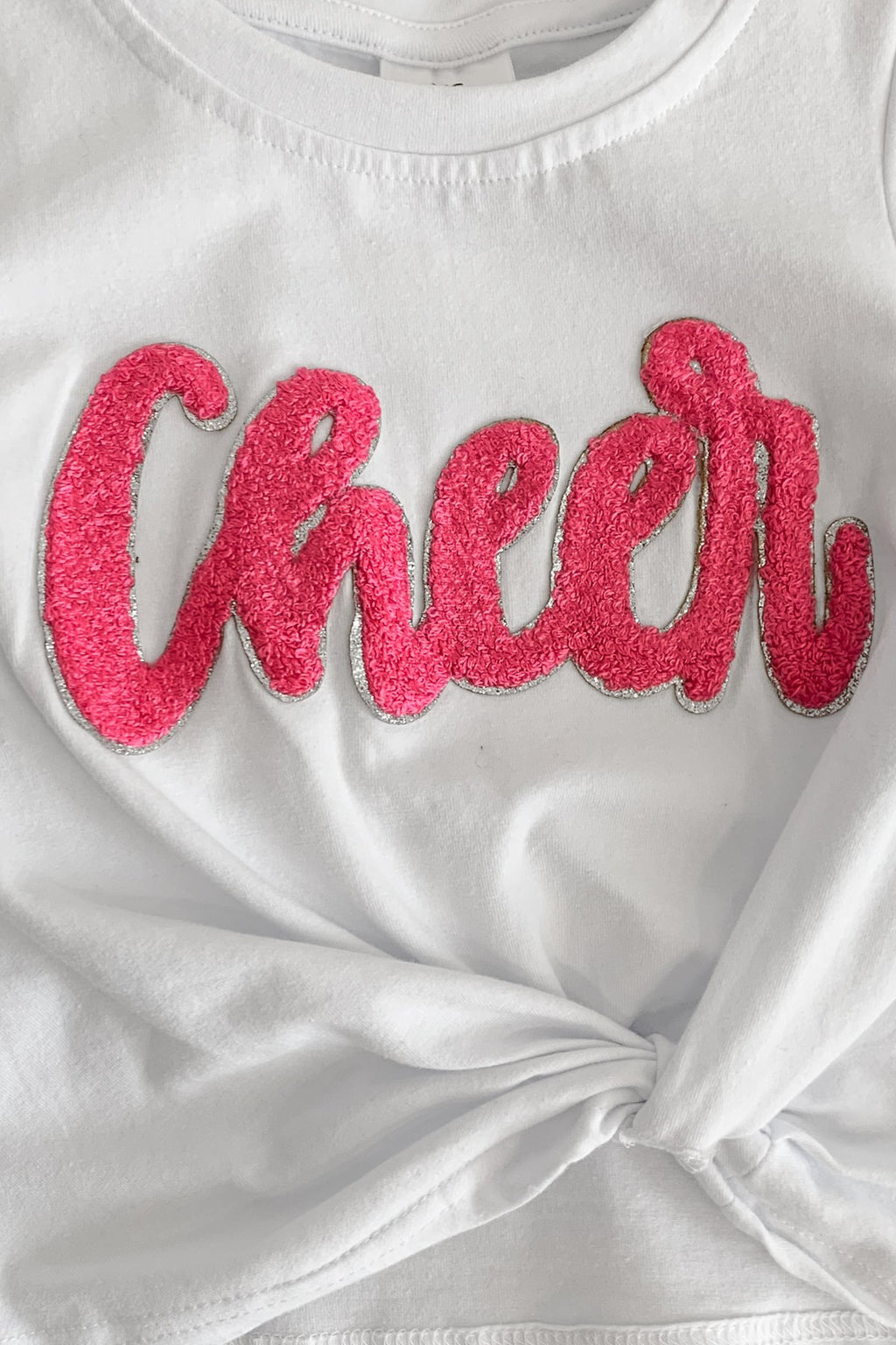 Mom & Me - "Cheer" Chenille Patch Short Sleeve Top - Sparkle in Pink
