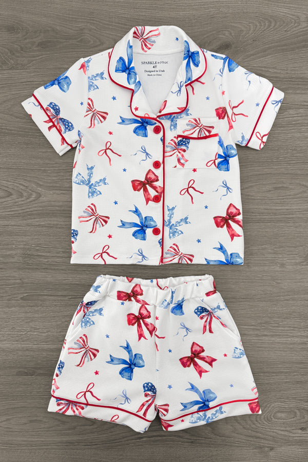 Mom & Me - Patriotic Bow Waffle Knit Pajamas | Sparkle in Pink