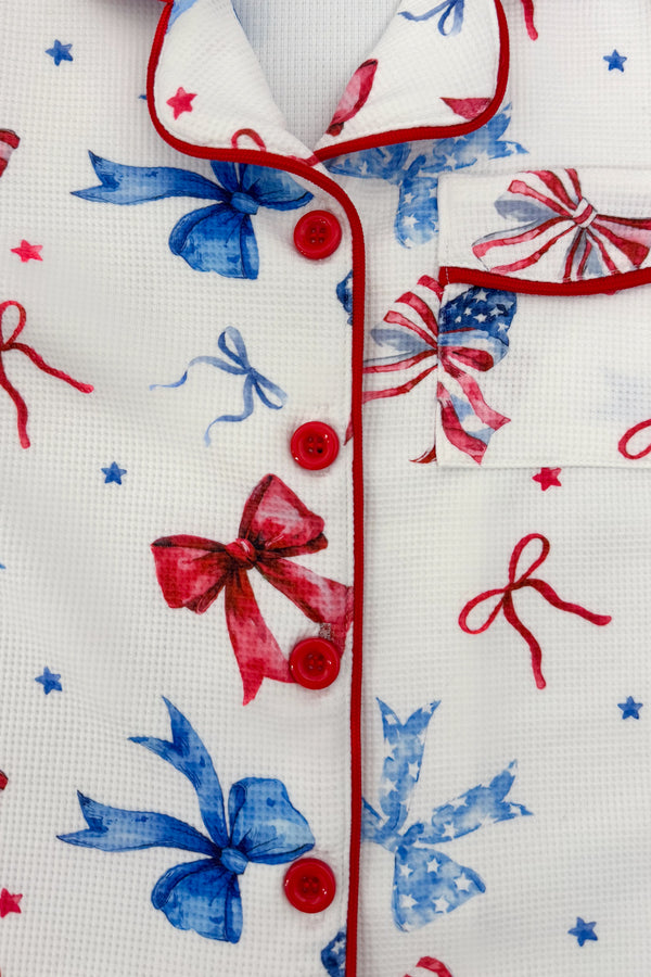 Mom & Me - Patriotic Bow Waffle Knit Pajamas | Sparkle in Pink