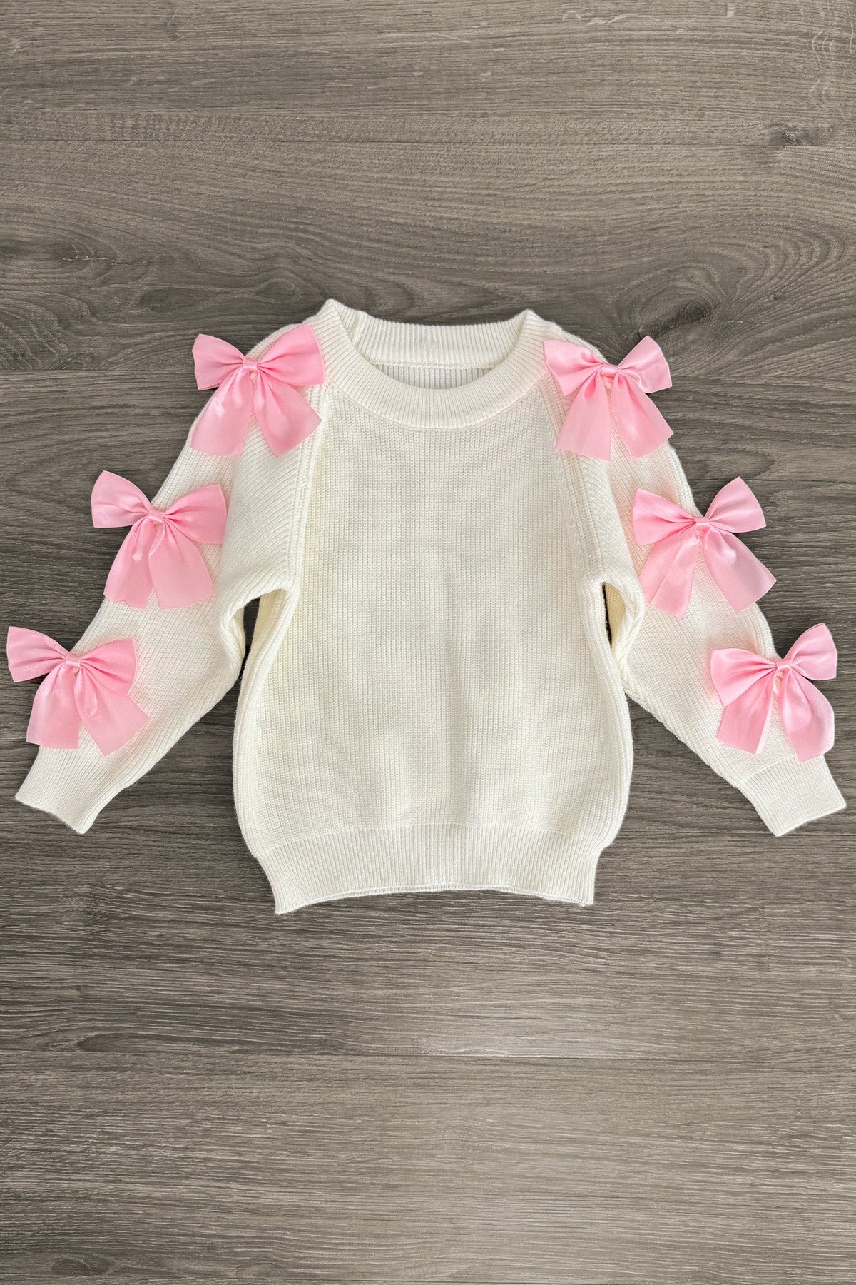 Cream Bow Sweater Sequin Denim Flare Set | Sparkle in Pink