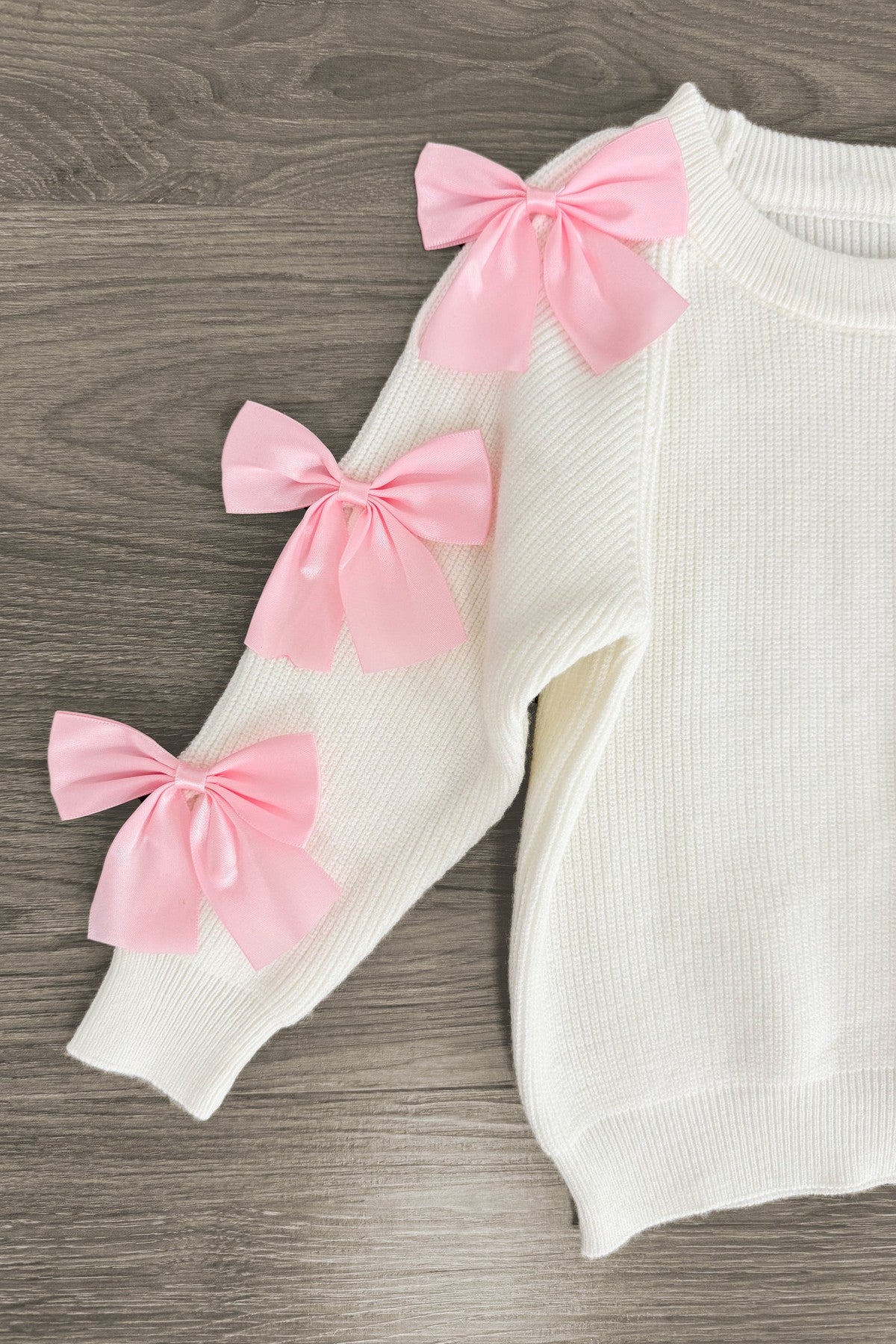 Cream Bow Sweater Sequin Denim Flare Set | Sparkle in Pink