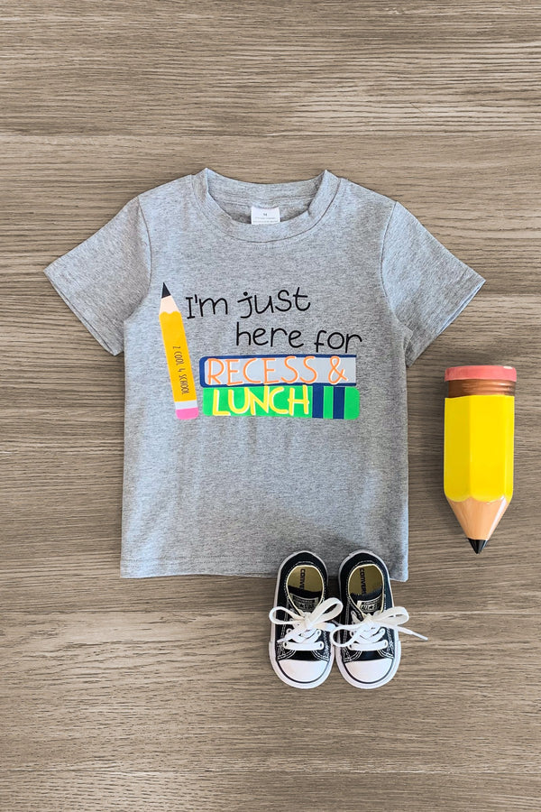 "I'm Just Here For Recess & Lunch" Gray Top - Sparkle in Pink