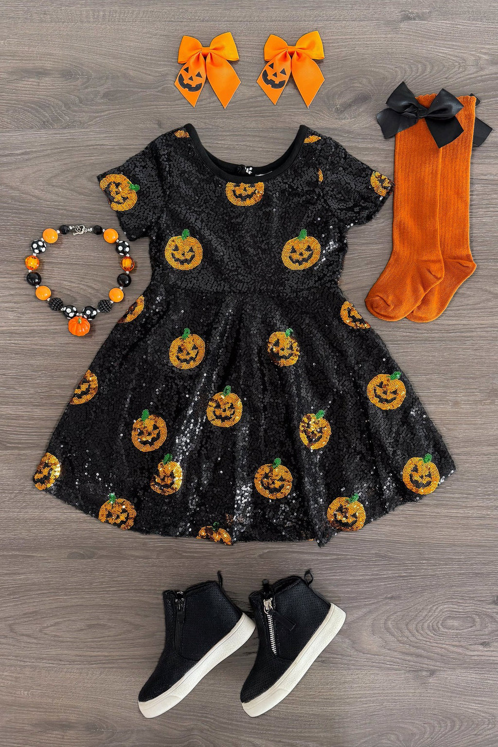 Black Sequin Jack-O'-Lantern Dress | Sparkle in Pink