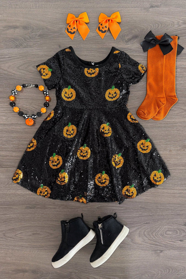 Black Sequin Jack-O'-Lantern Dress | Sparkle in Pink