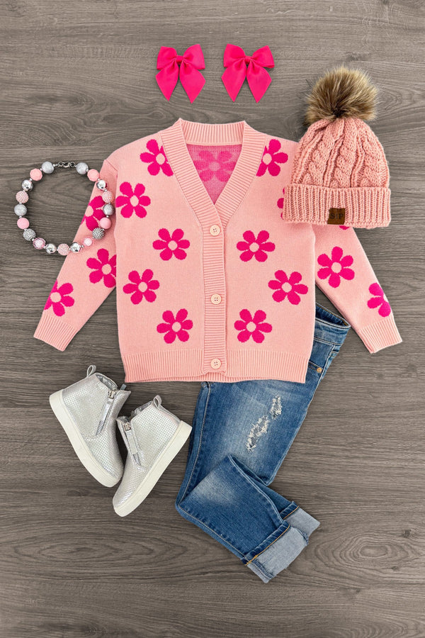 Pink Flower Sweater Cardigan | Sparkle in Pink