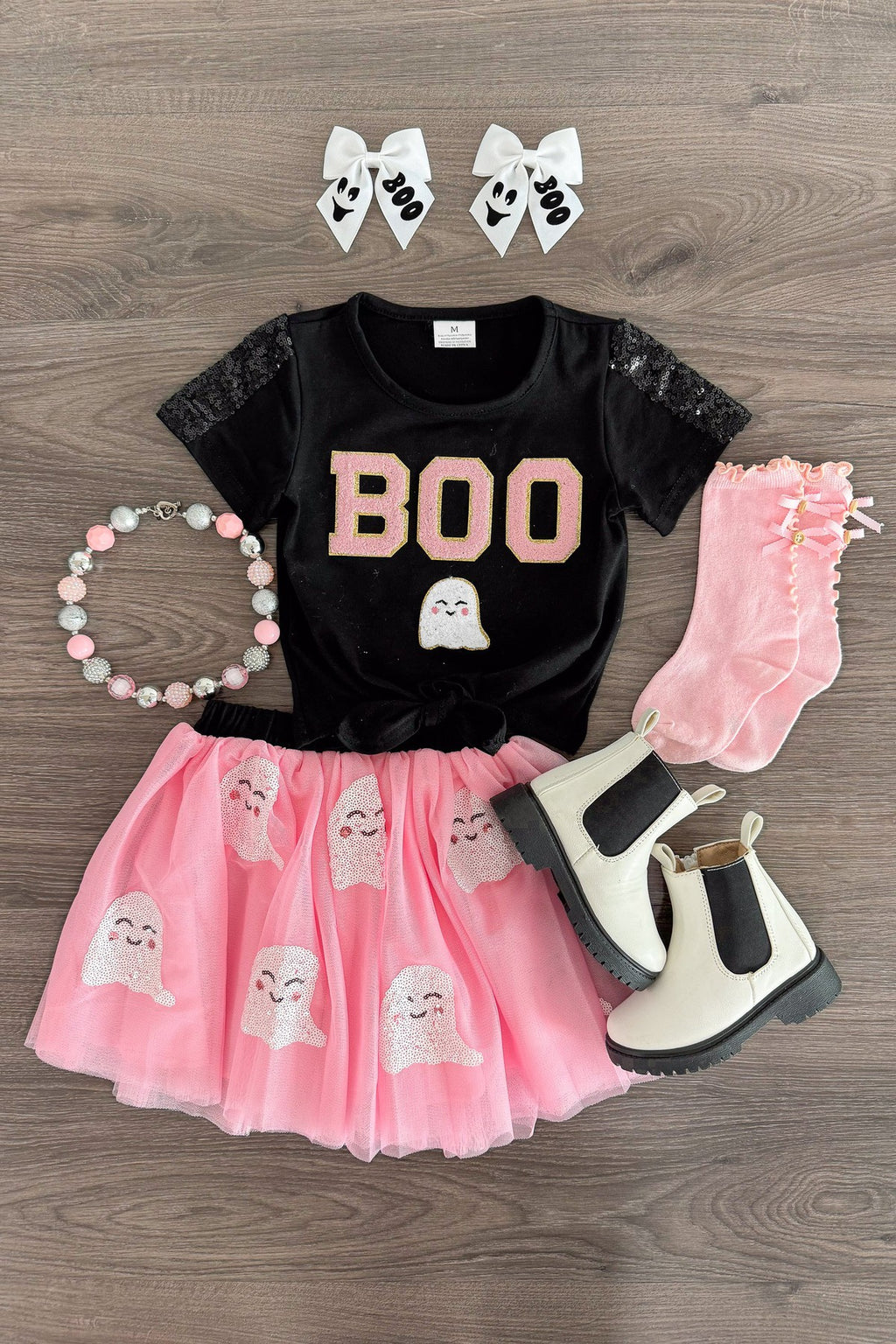 "Boo" Black & Pink Sequin Tutu Skirt Set | Sparkle in Pink