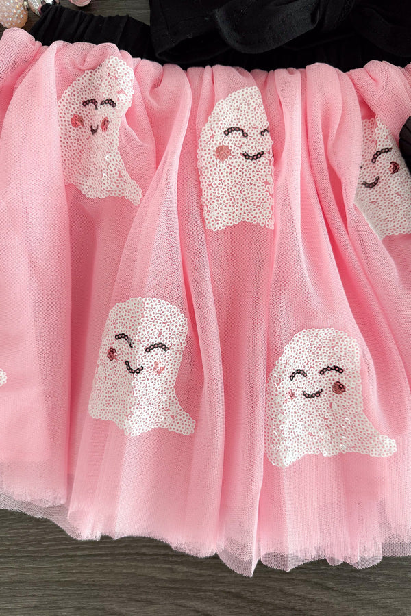 "Boo" Black & Pink Sequin Tutu Skirt Set | Sparkle in Pink