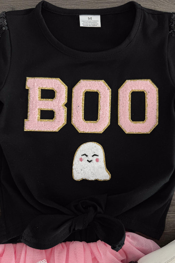 "Boo" Black & Pink Sequin Tutu Skirt Set | Sparkle in Pink