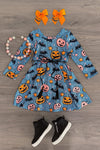 Denim Faux Embroidery Jack-O'-Lantern Dress | Sparkle in Pink