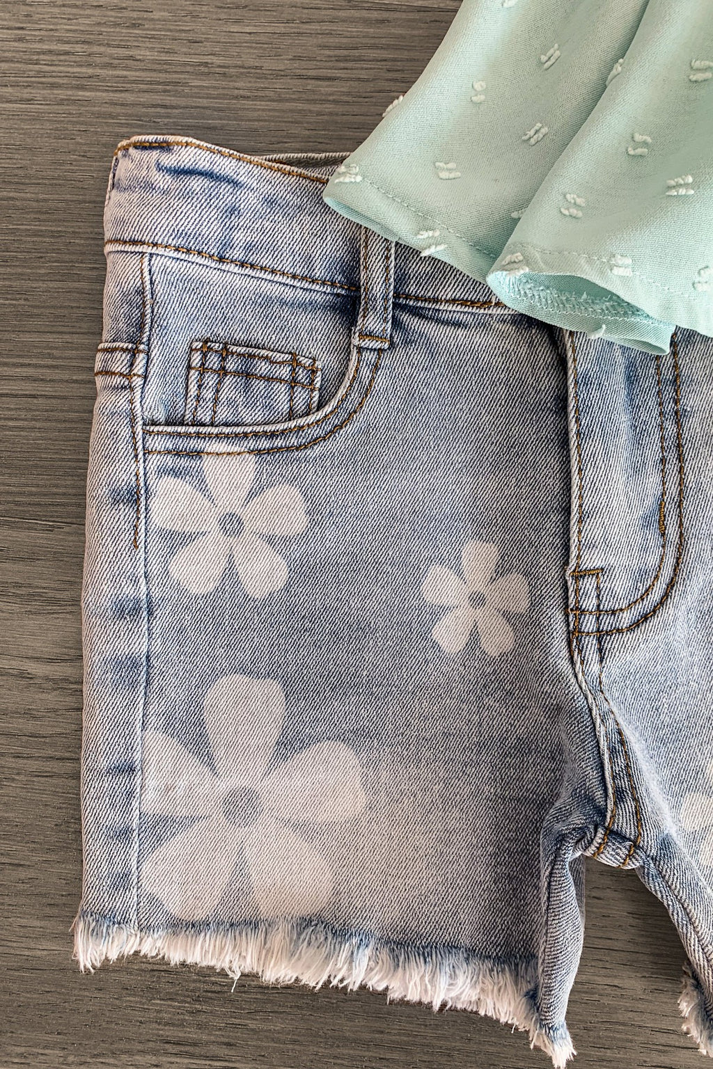Mint Swiss Dot Denim Short Set - Sparkle in Pink