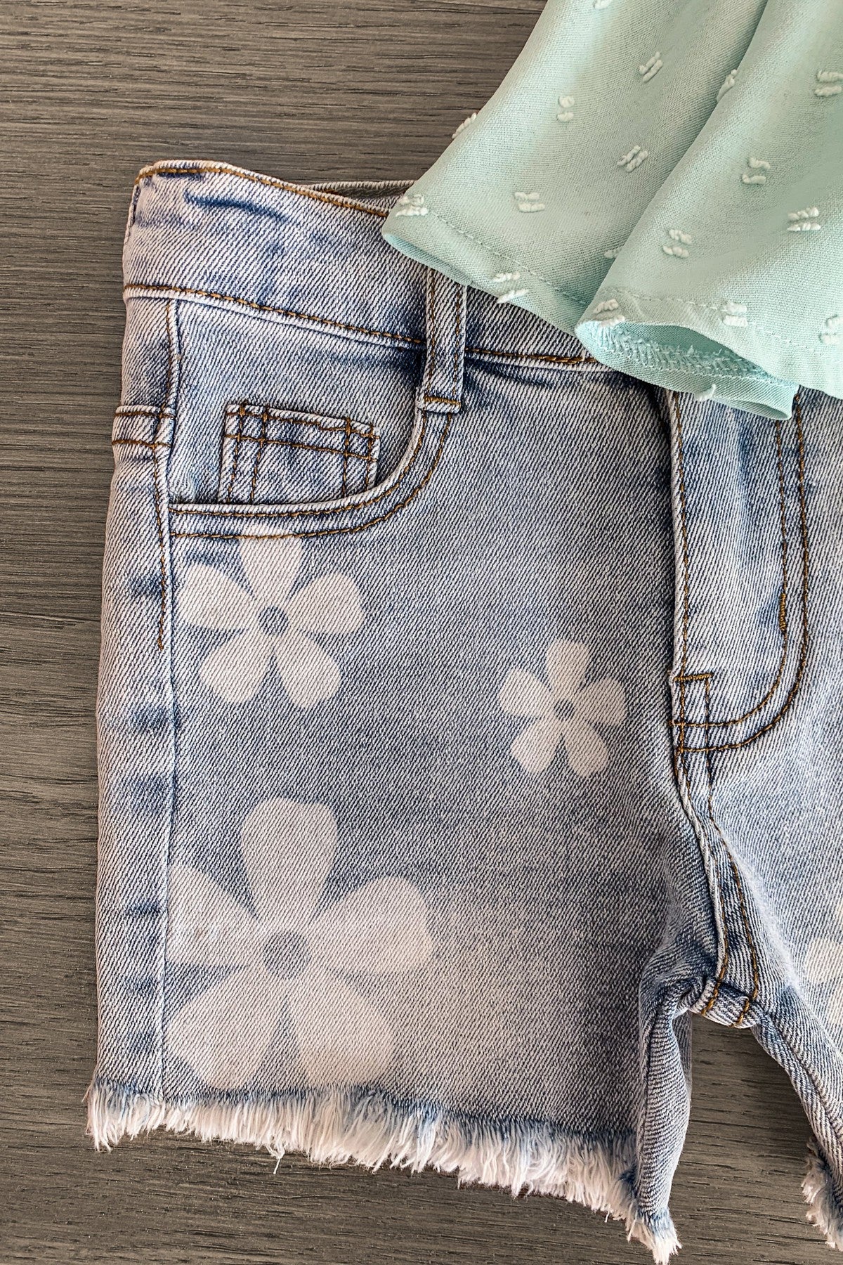 Mint Swiss Dot Denim Short Set - Sparkle in Pink