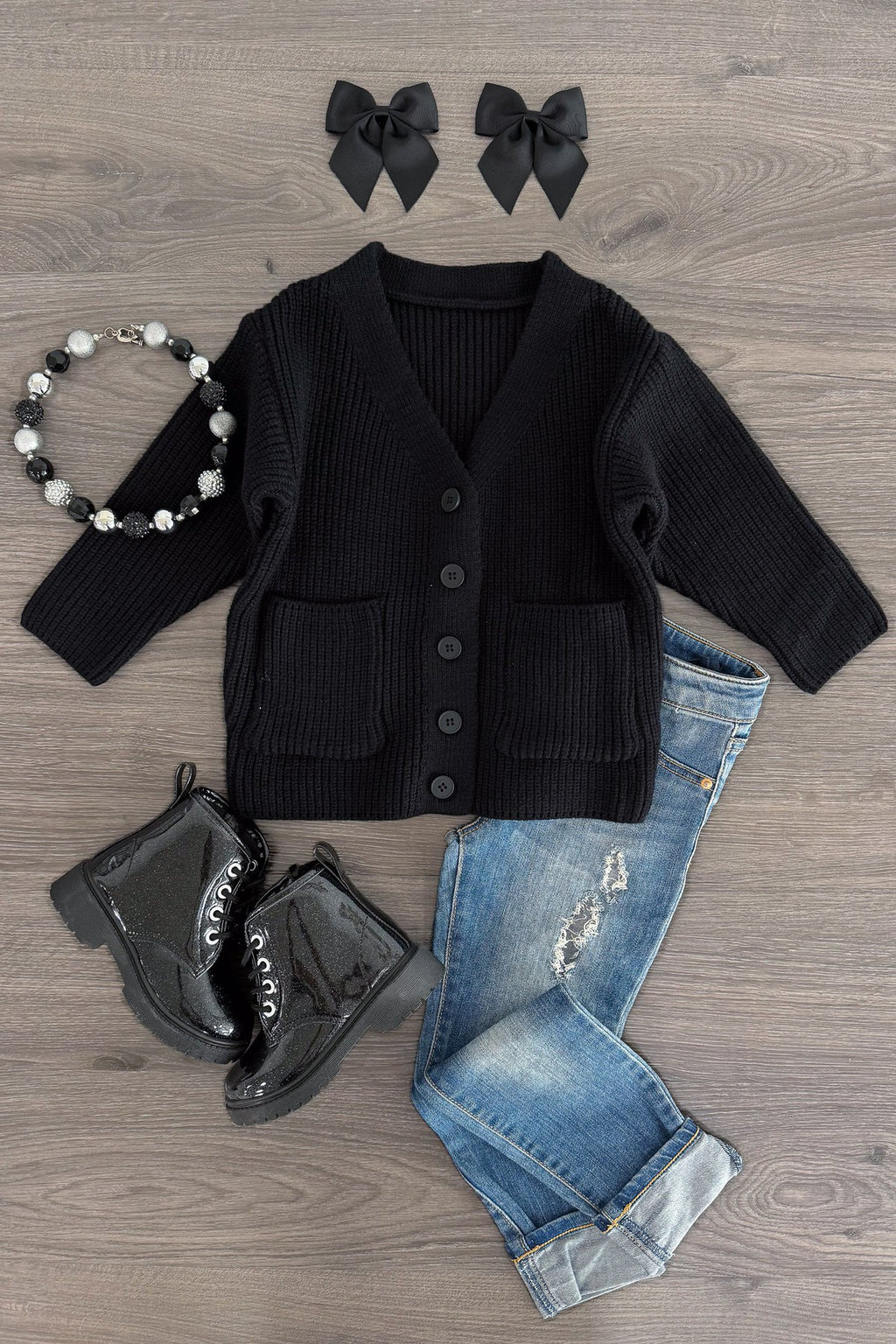 Black Button Down Sweater Cardigan | Sparkle in Pink