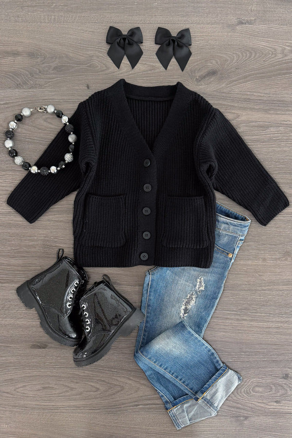 Black Button Down Sweater Cardigan | Sparkle in Pink