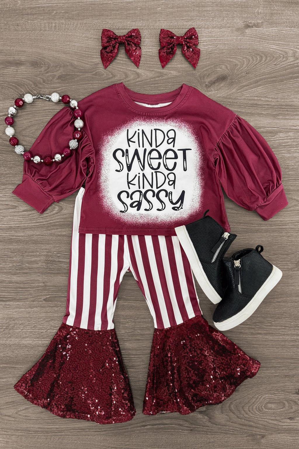 "Kinda Sweet Kinda Sassy" Striped Sequin Bell Bottom Set | Sparkle in Pink
