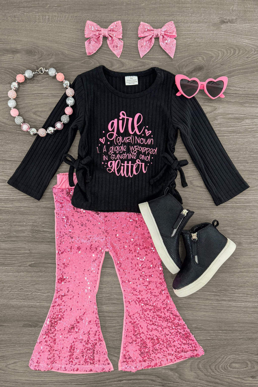 "Girl..." Pink Sequin Bell Bottom Set | Sparkle in Pink