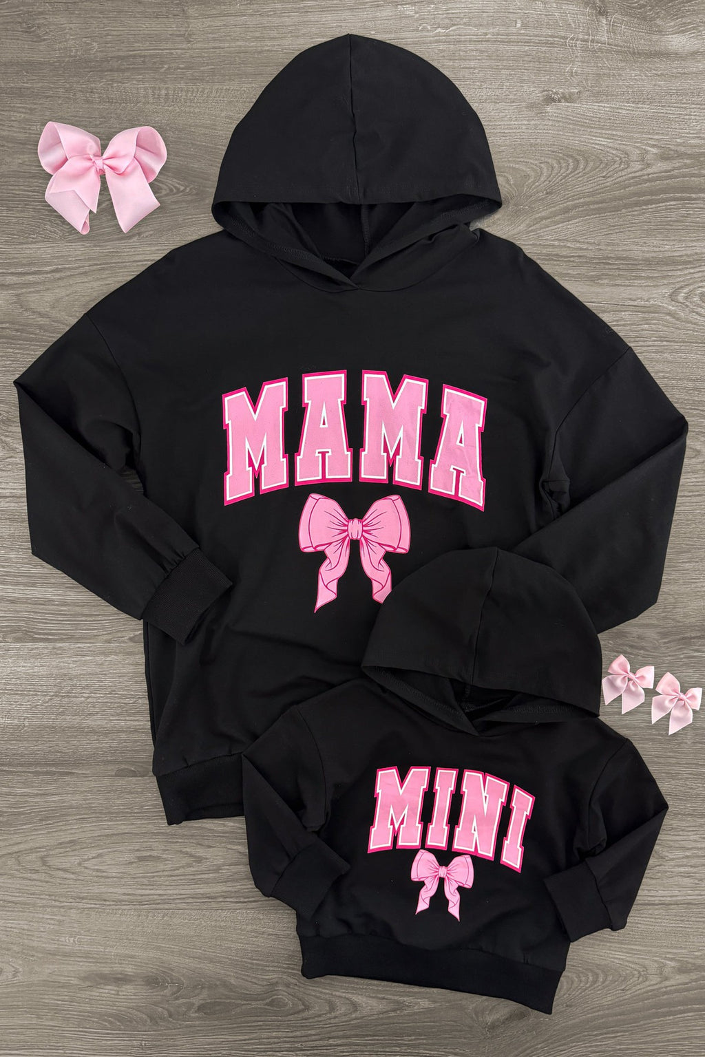 Mom & Me - "Mama & Mini" Black Bow Hoodie | Sparkle in Pink