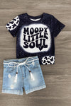 "Moody Little Soul" Denim Short Set - Sparkle in Pink