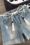 "Moody Little Soul" Denim Short Set - Sparkle in Pink