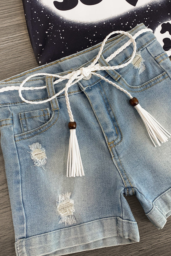 "Moody Little Soul" Denim Short Set - Sparkle in Pink