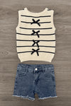 Sweater Vest Denim Short Set | Sparkle in Pink