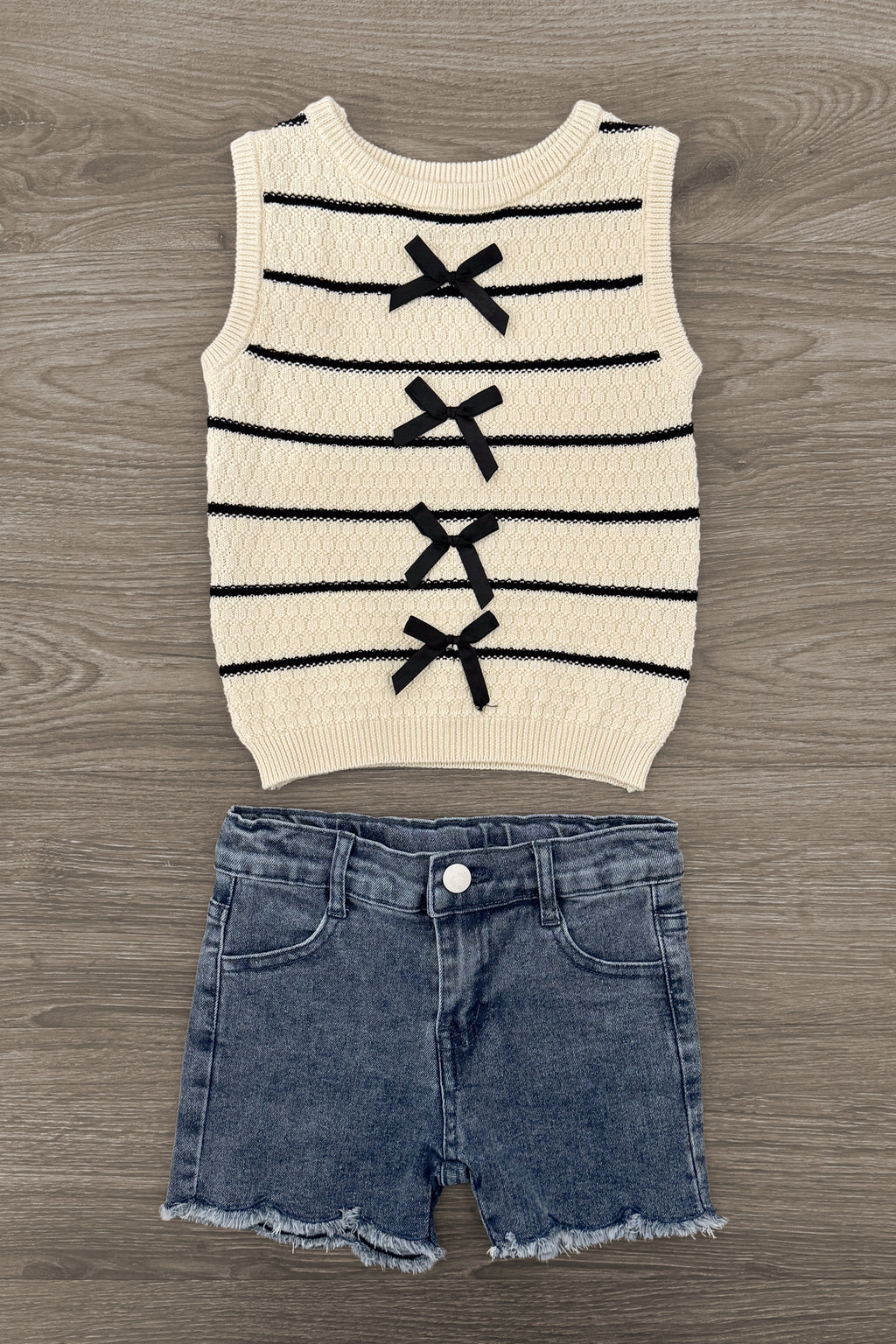 Sweater Vest Denim Short Set | Sparkle in Pink