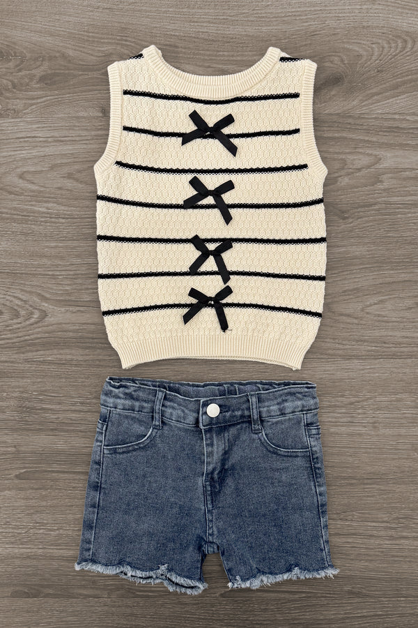 Sweater Vest Denim Short Set | Sparkle in Pink