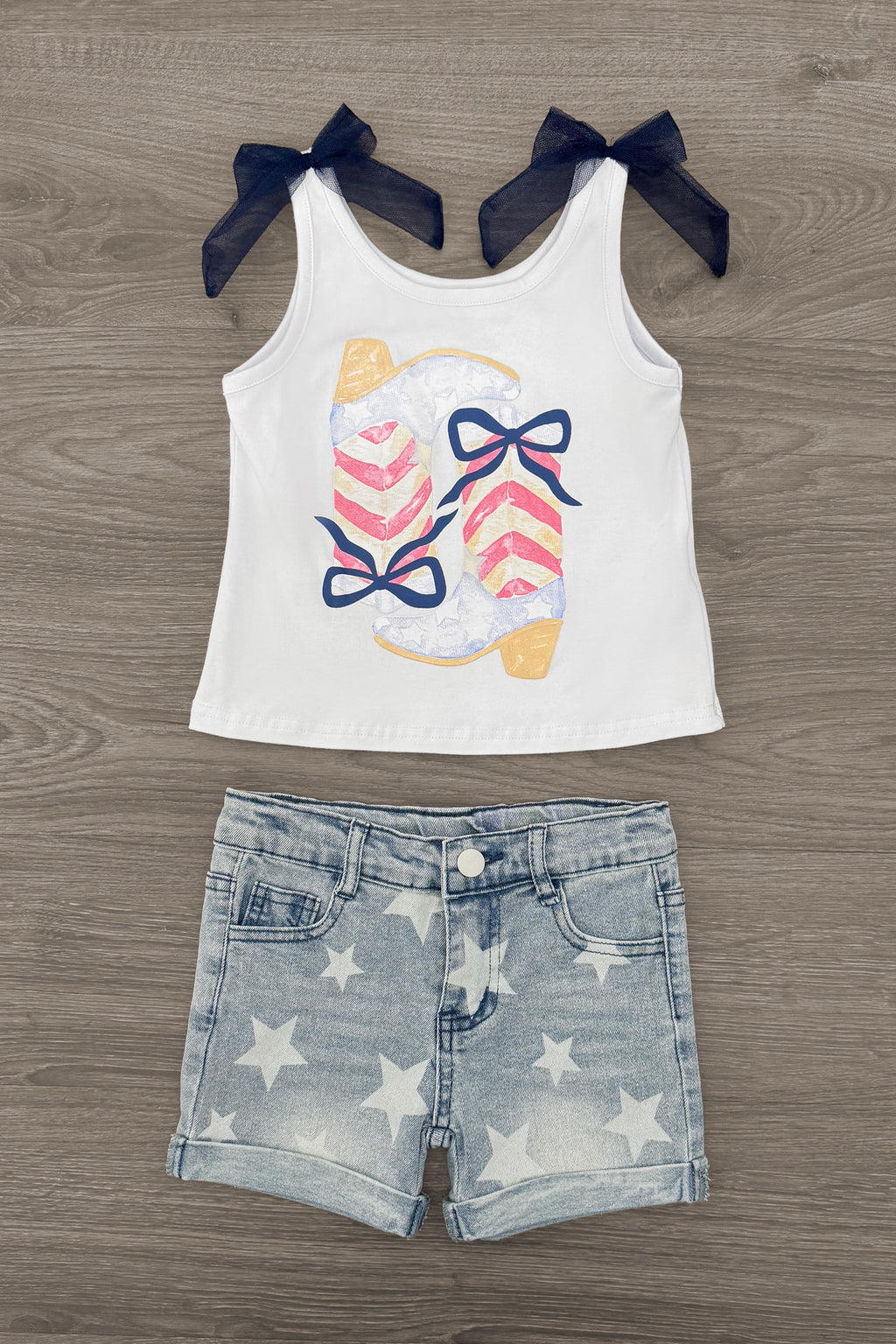 Cowgirl Bow Denim Short Set | Sparkle in Pink
