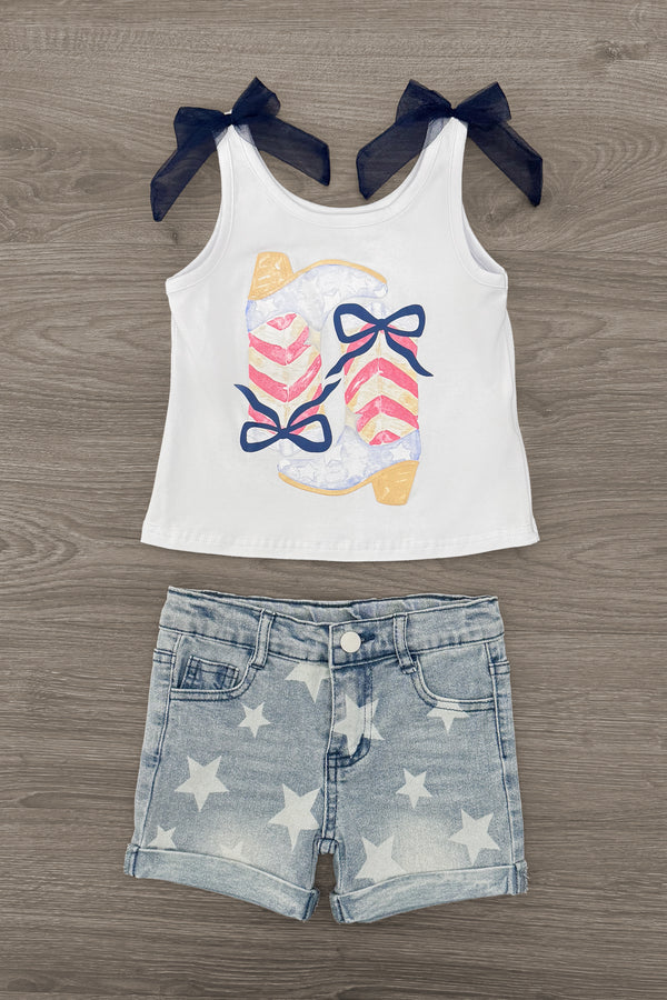 Cowgirl Bow Denim Short Set | Sparkle in Pink