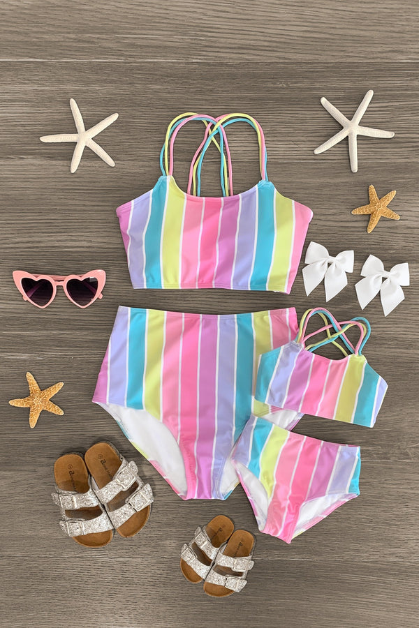 Mom & Me - Pastel Stripe Bikini - Sparkle in Pink