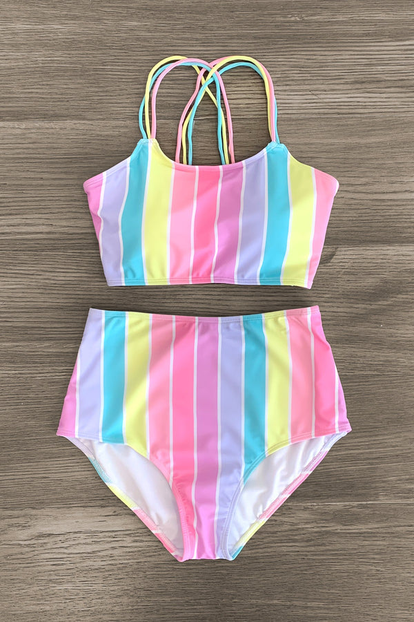Mom & Me - Pastel Stripe Bikini - Sparkle in Pink