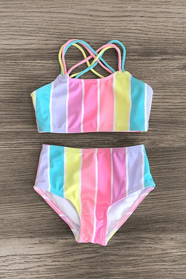 Mom & Me - Pastel Stripe Bikini - Sparkle in Pink