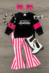 "A Little Bit Dramatic" Striped Denim Flare Set | Sparkle in Pink