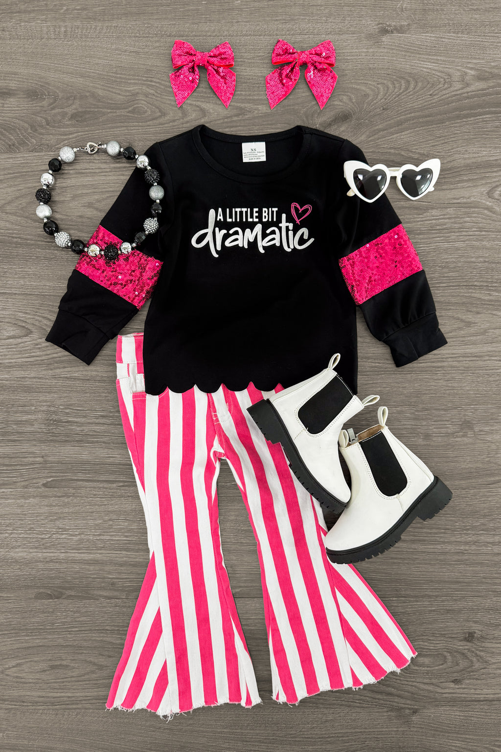 "A Little Bit Dramatic" Striped Denim Flare Set | Sparkle in Pink