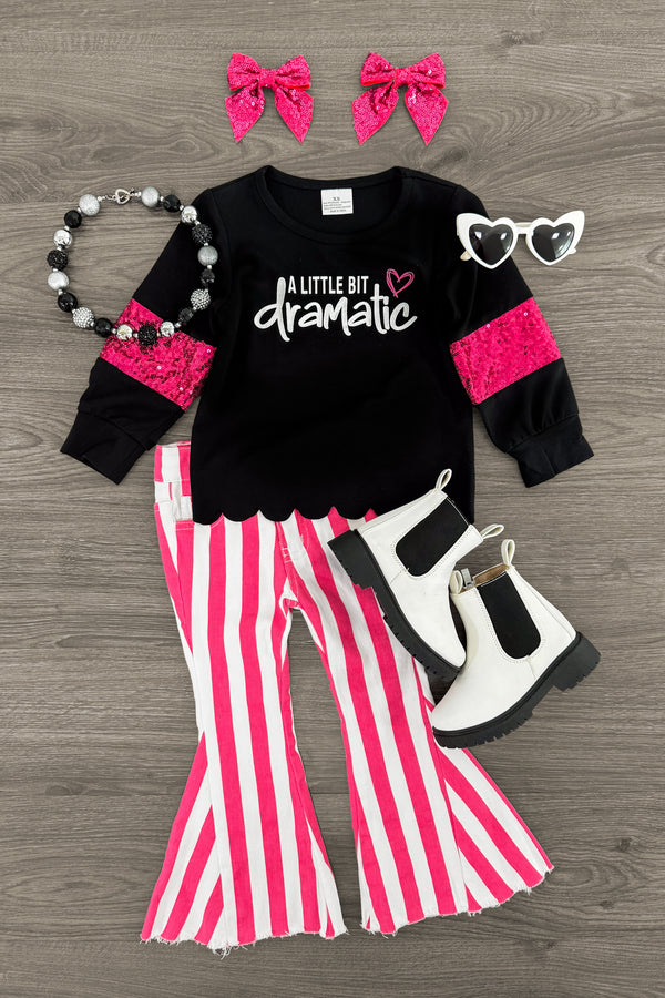 "A Little Bit Dramatic" Striped Denim Flare Set | Sparkle in Pink