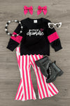 "A Little Bit Dramatic" Striped Denim Flare Set | Sparkle in Pink