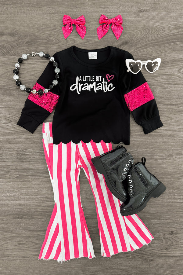 "A Little Bit Dramatic" Striped Denim Flare Set | Sparkle in Pink