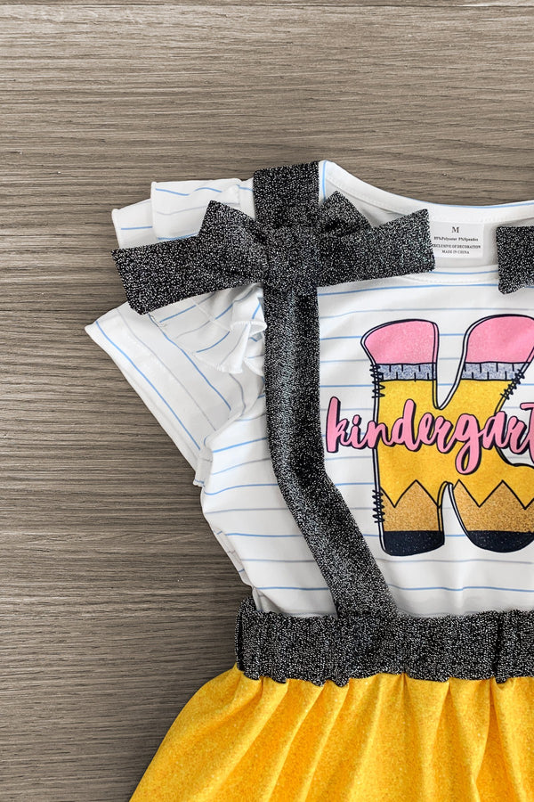 "Pre-K - Fifth Grade" Pencil Suspender Skirt Set | Sparkle in Pink