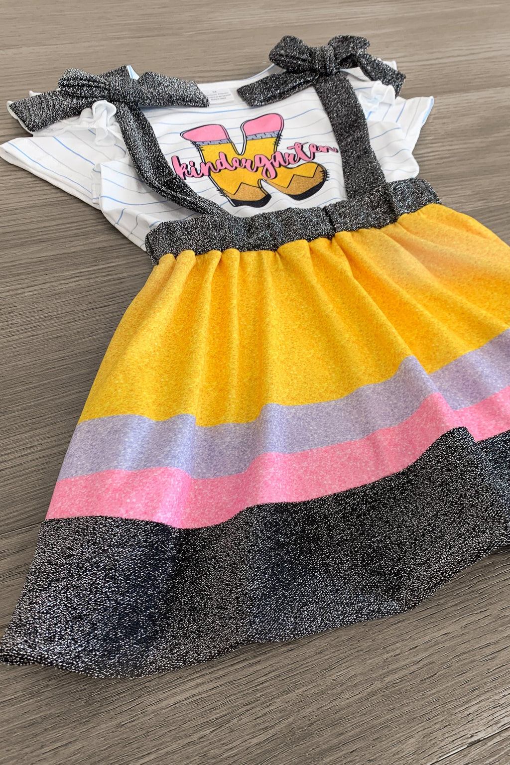 "Pre-K - Fifth Grade" Pencil Suspender Skirt Set | Sparkle in Pink