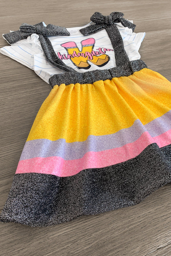 "Pre-K - Fifth Grade" Pencil Suspender Skirt Set | Sparkle in Pink