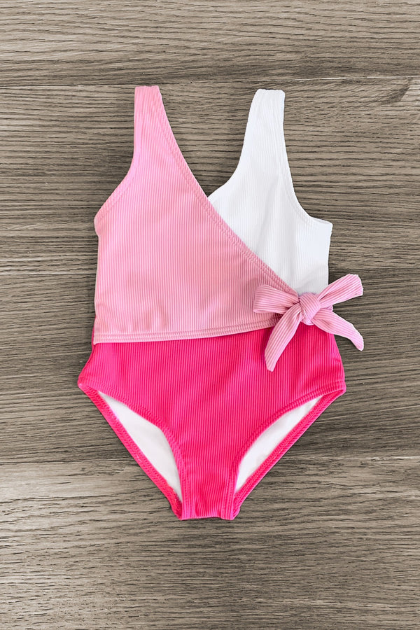Mom & Me - Pink & White One Piece Swimsuit - Sparkle in Pink