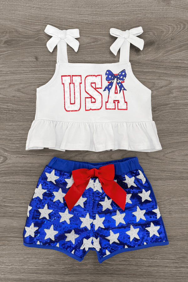 "USA" Tank Sequin Short Set | Sparkle in Pink