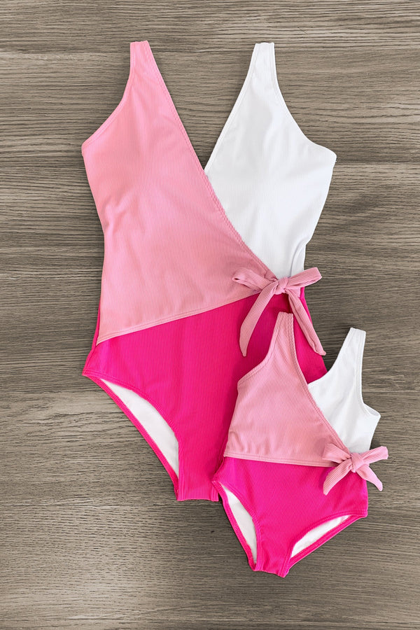 Mom & Me - Pink & White One Piece Swimsuit - Sparkle in Pink