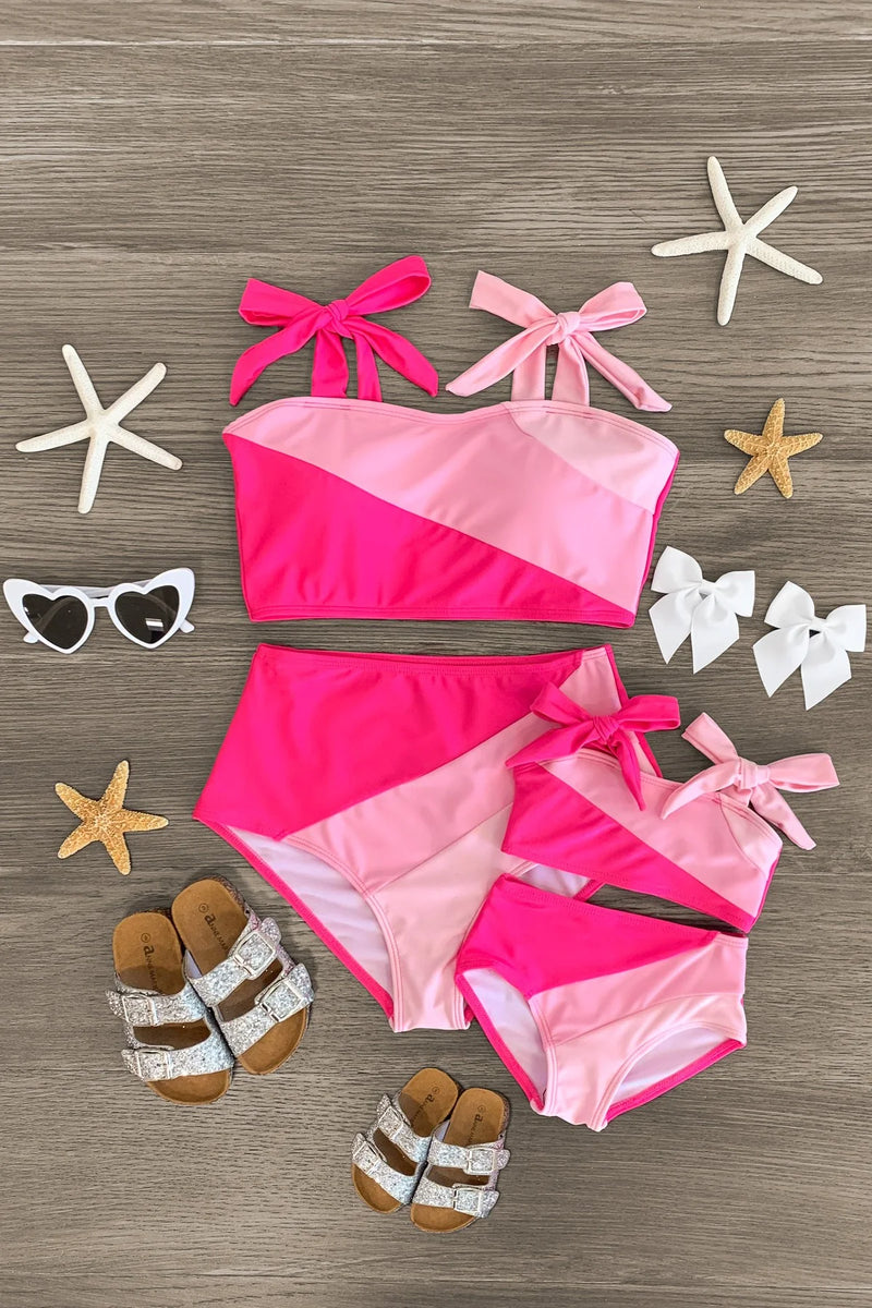 Pink Colorblock Bikini