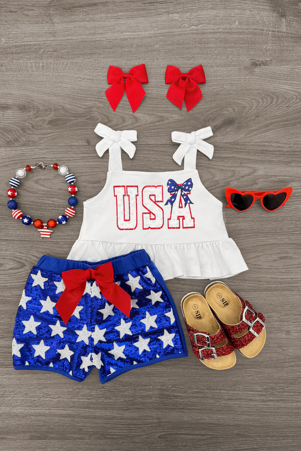 "USA" Tank Sequin Short Set | Sparkle in Pink